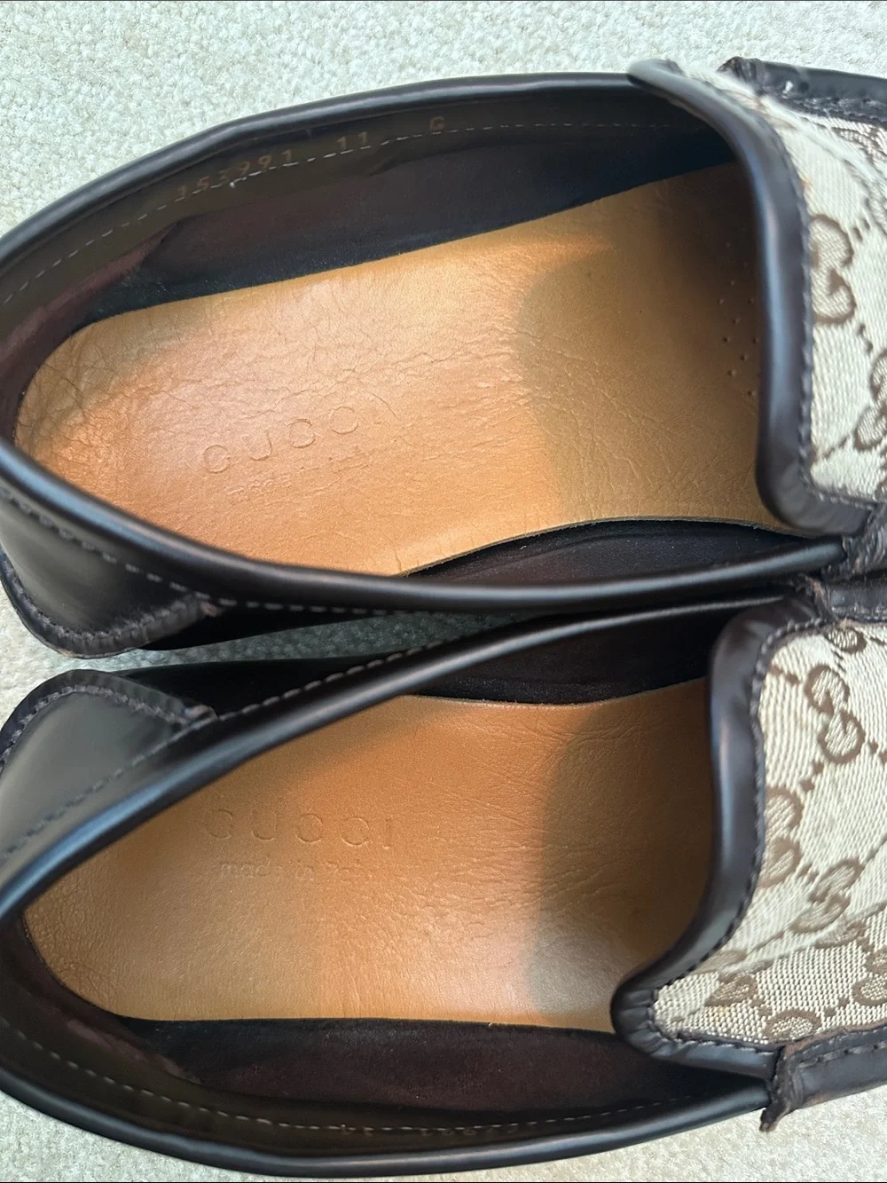 Gucci Brown GG Monogram Leather Trim Slip-On Loafers